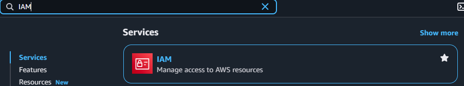 Search and select the IAM service in AWS Console