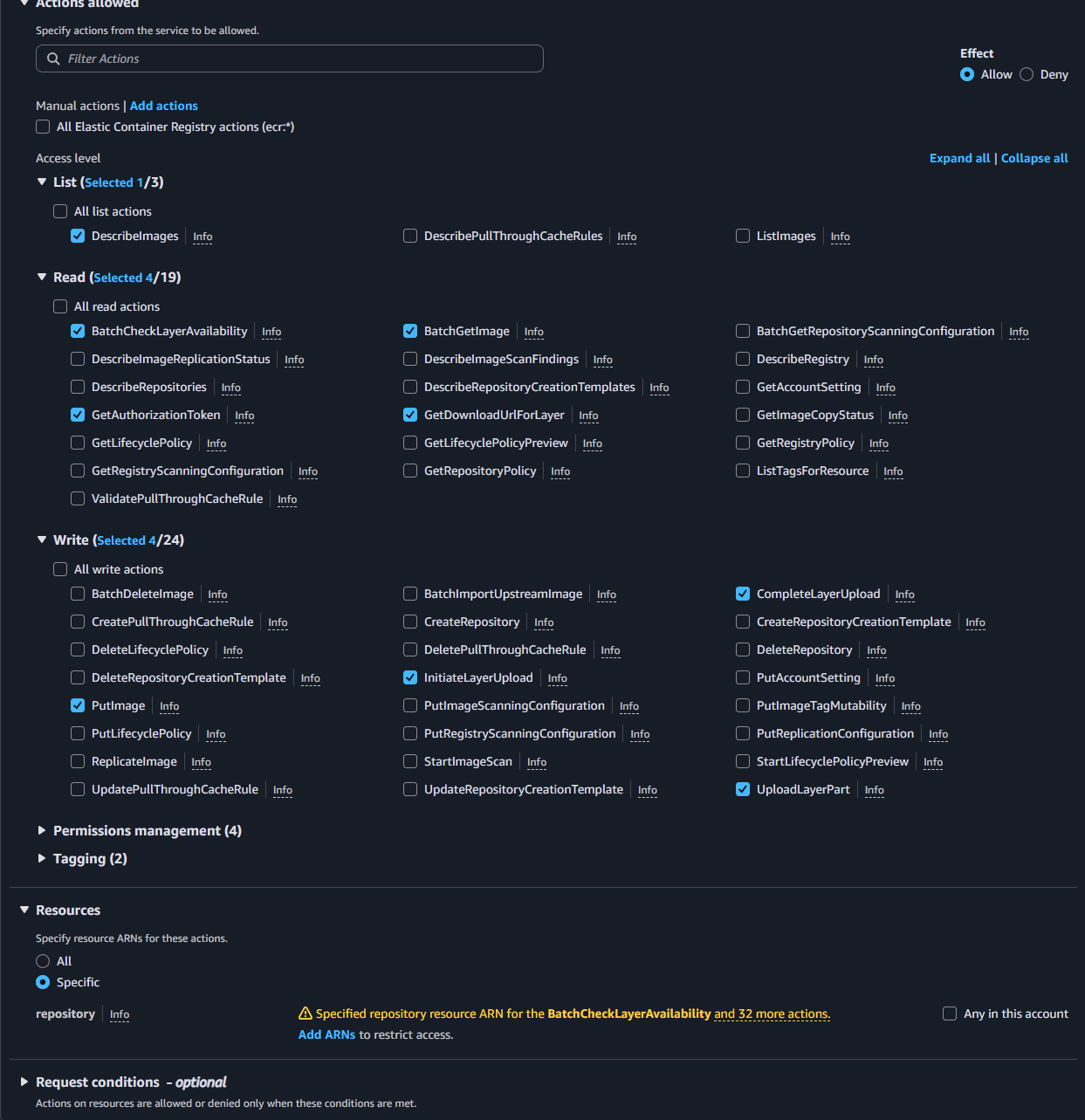 Select necessary ECR actions