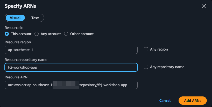 Configure specific resources for ECR