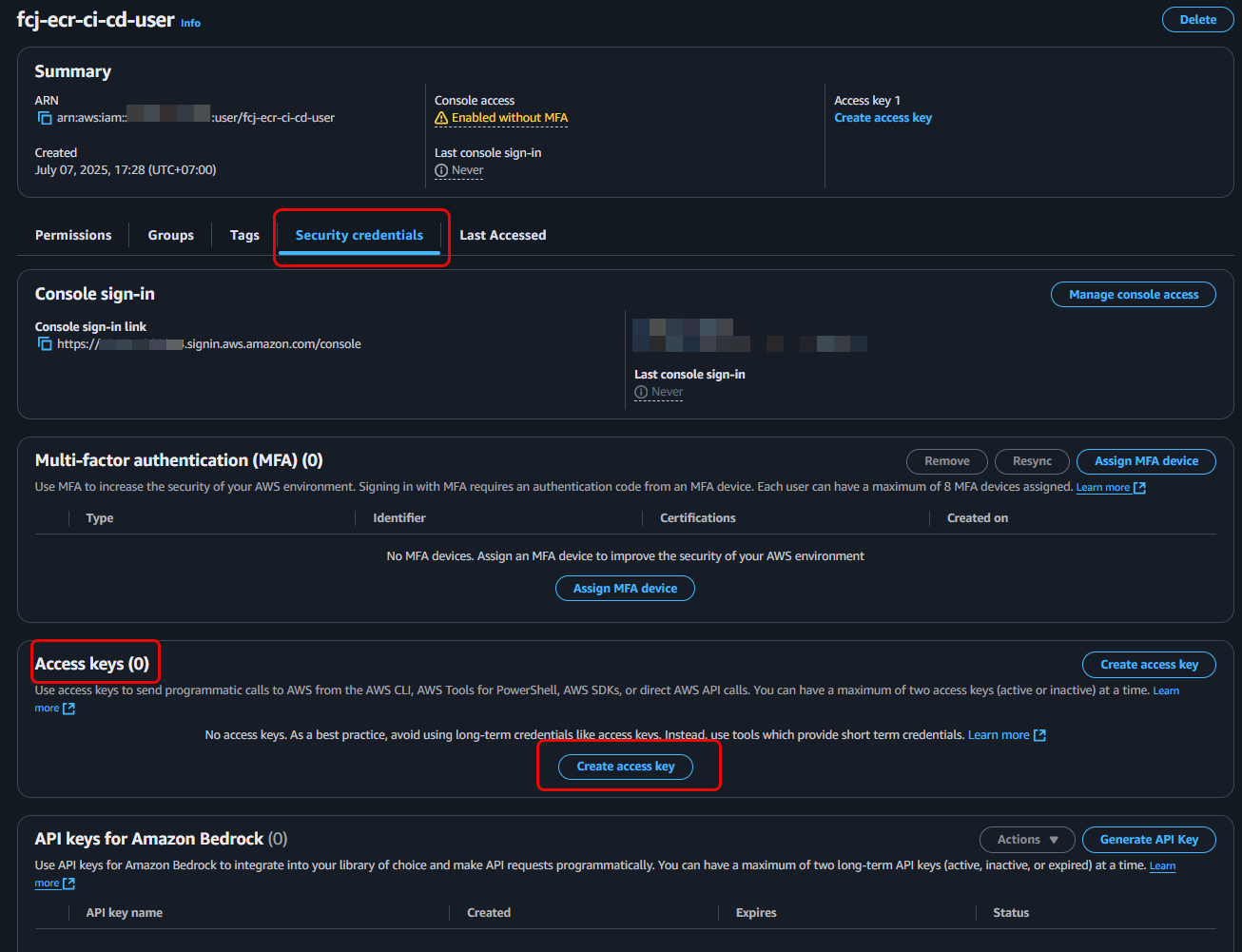 Create Access Key for IAM User