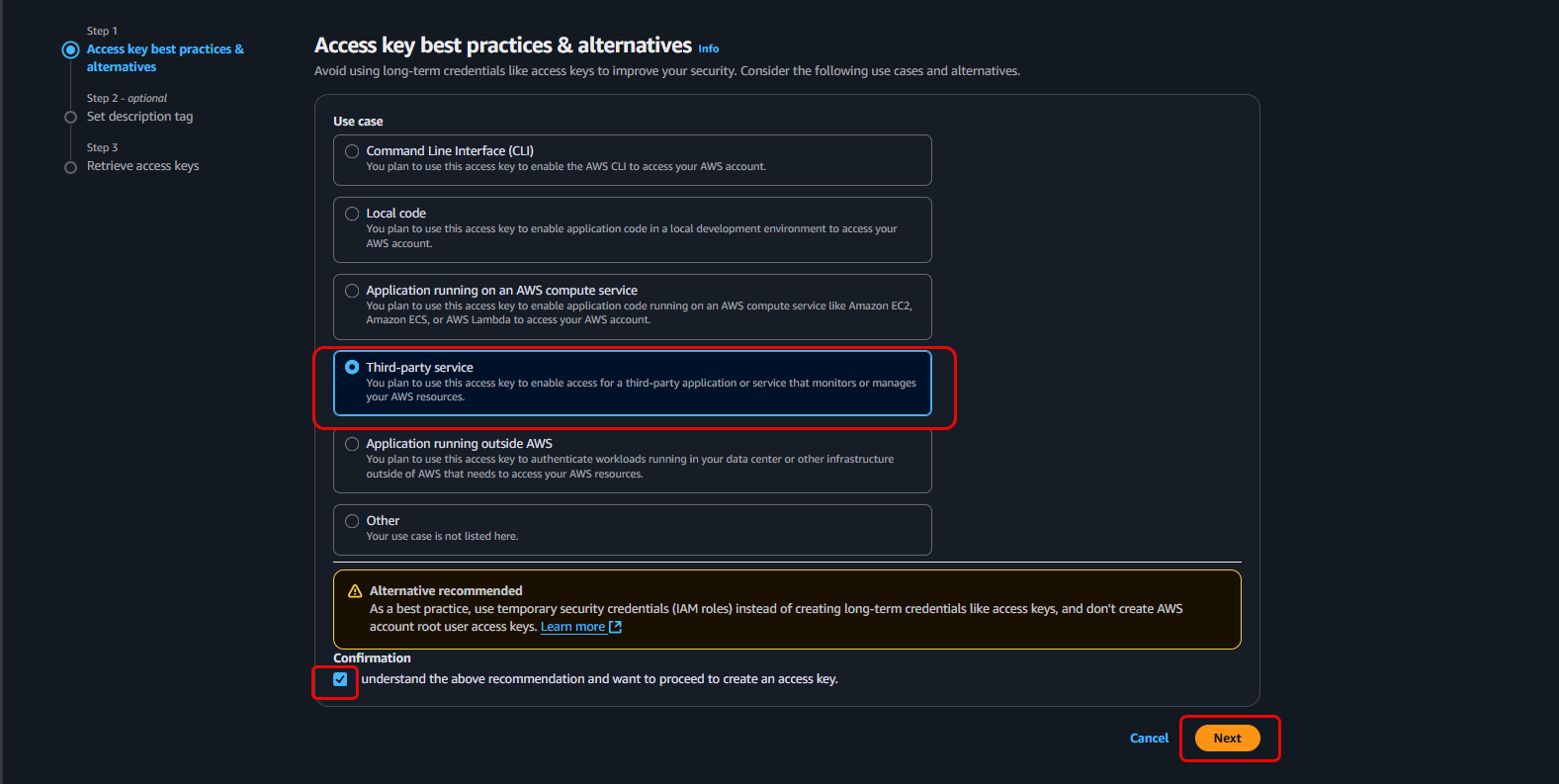 Save Access Key ID and Secret Access Key