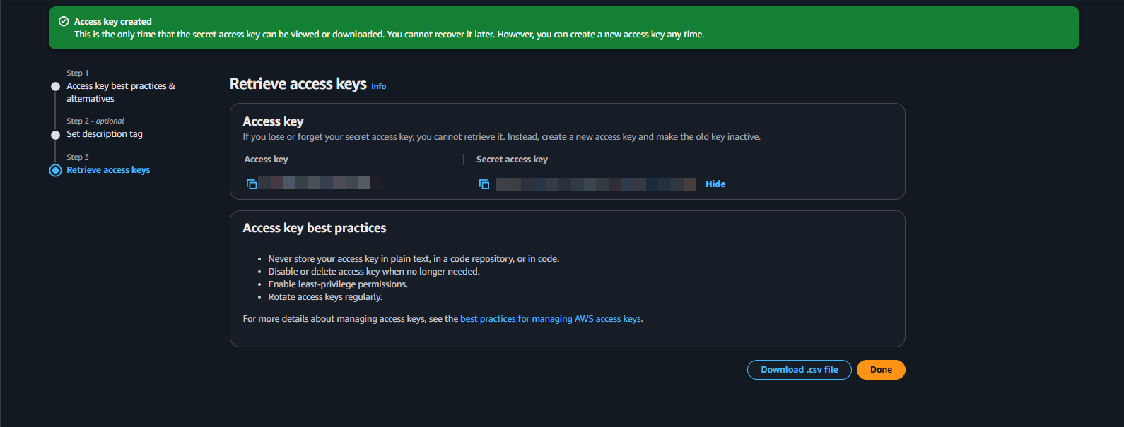 Access Key ID and Secret Access Key