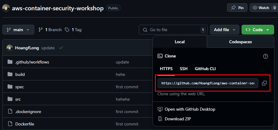Clone sample repository to local machine