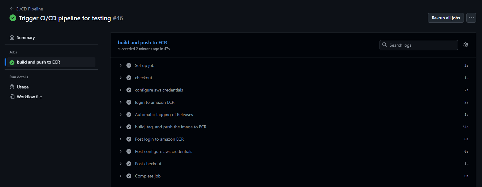 Details of steps in a GitHub Actions job