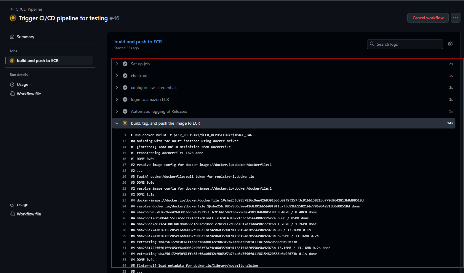 Details of steps in a GitHub Actions job