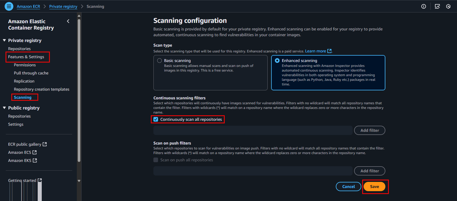 Configure Enhanced scanning in ECR