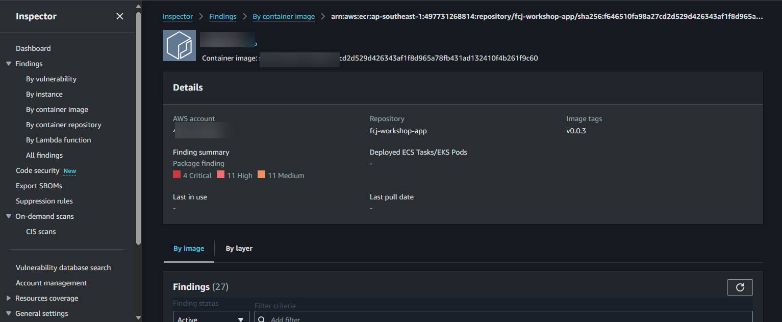 Vulnerability details in ECR