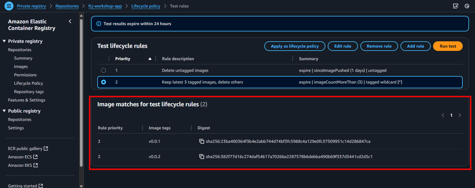 Lifecycle policy successfully created