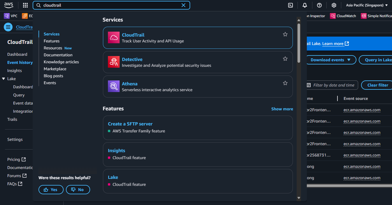 Search for and select the CloudTrail service