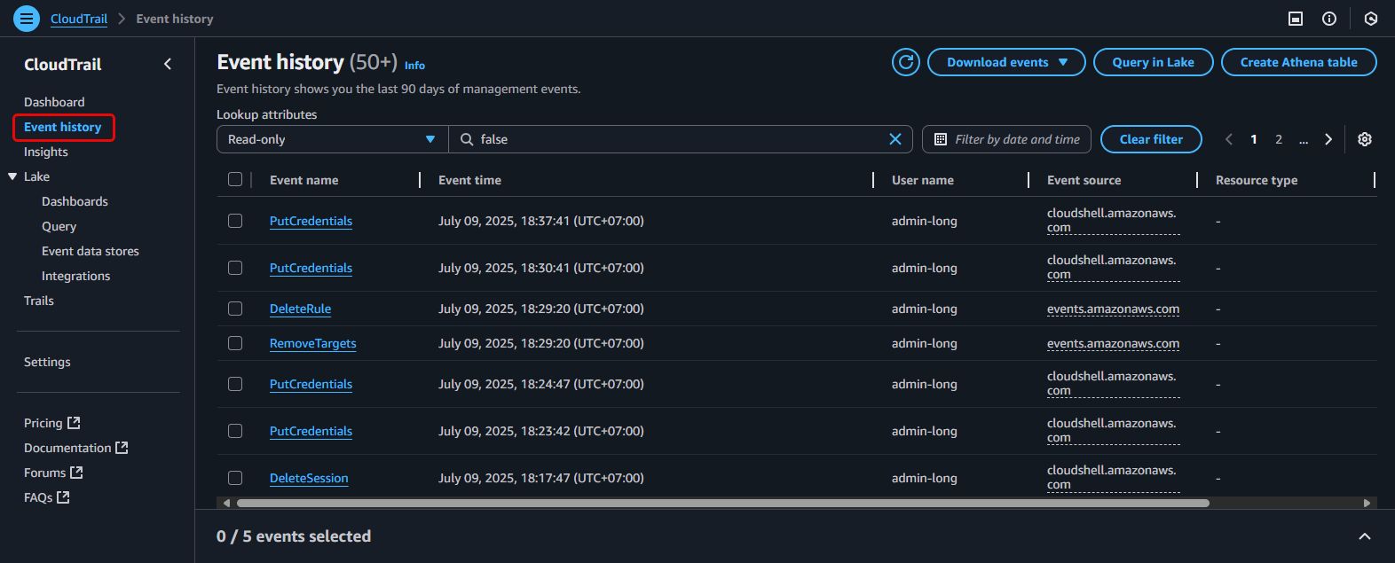 Check the list of Trails in CloudTrail