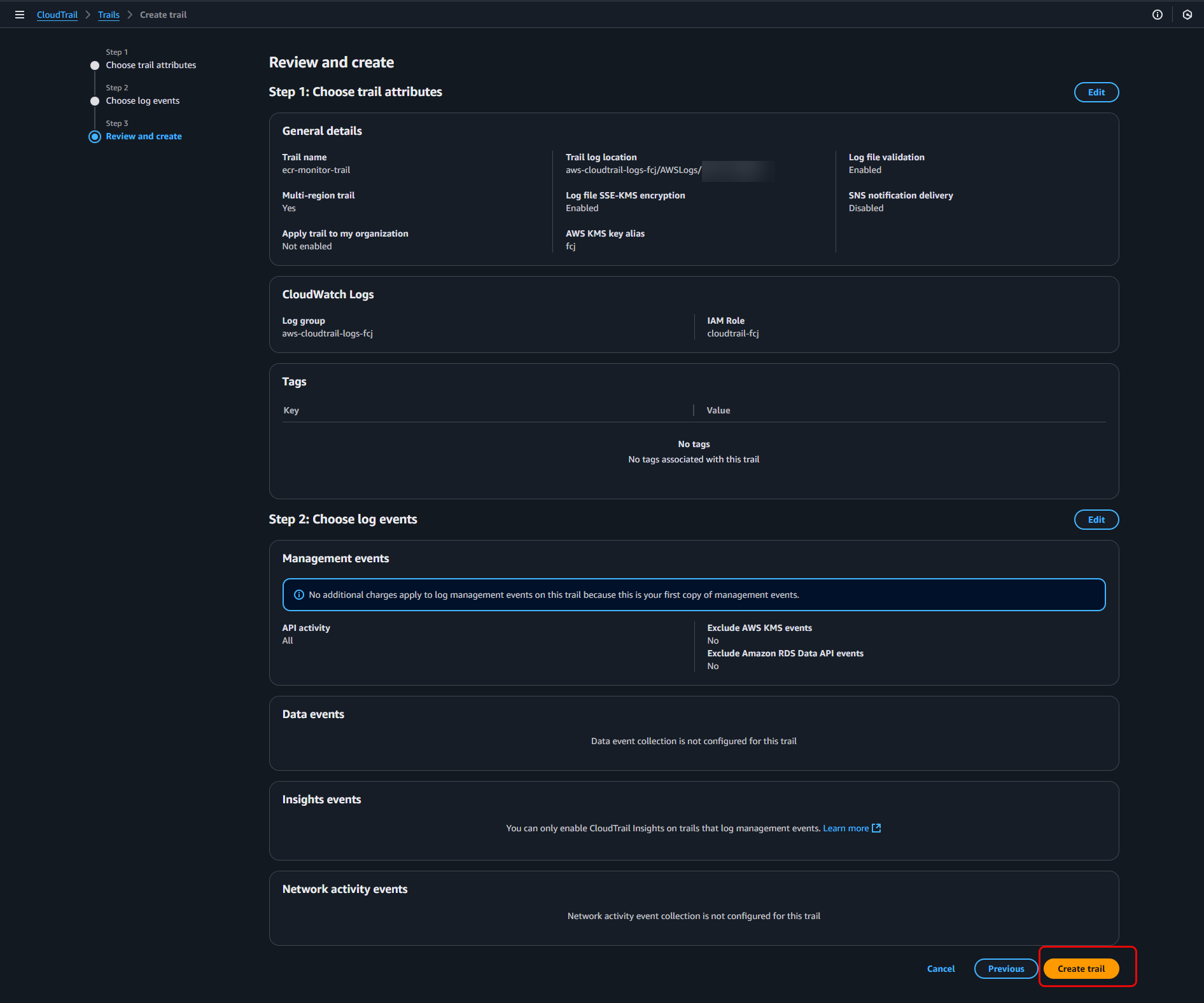 Complete creating or saving Trail configuration