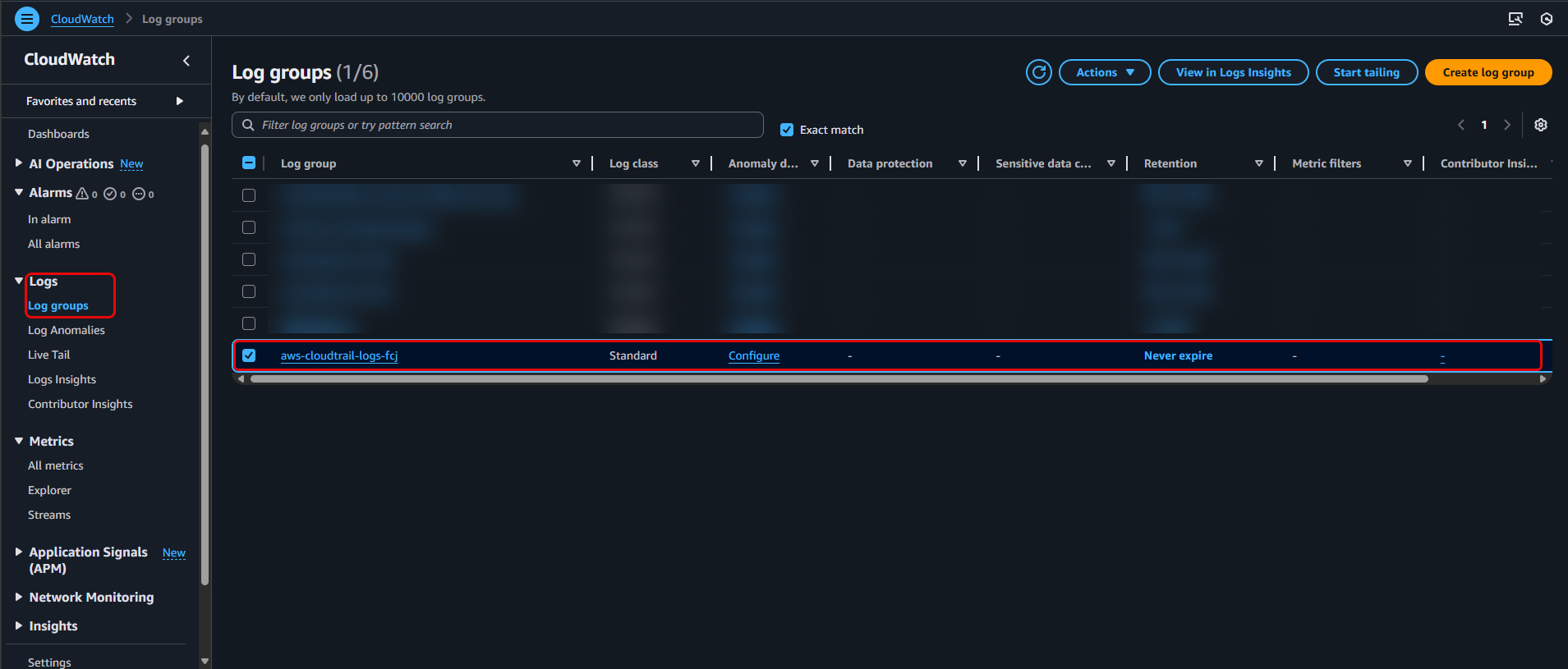 Access Log groups in CloudWatch