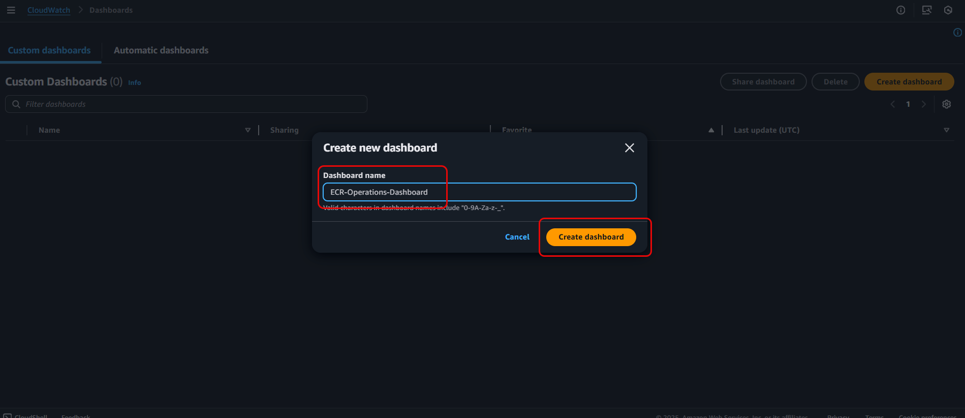 Create custom Dashboard for ECR