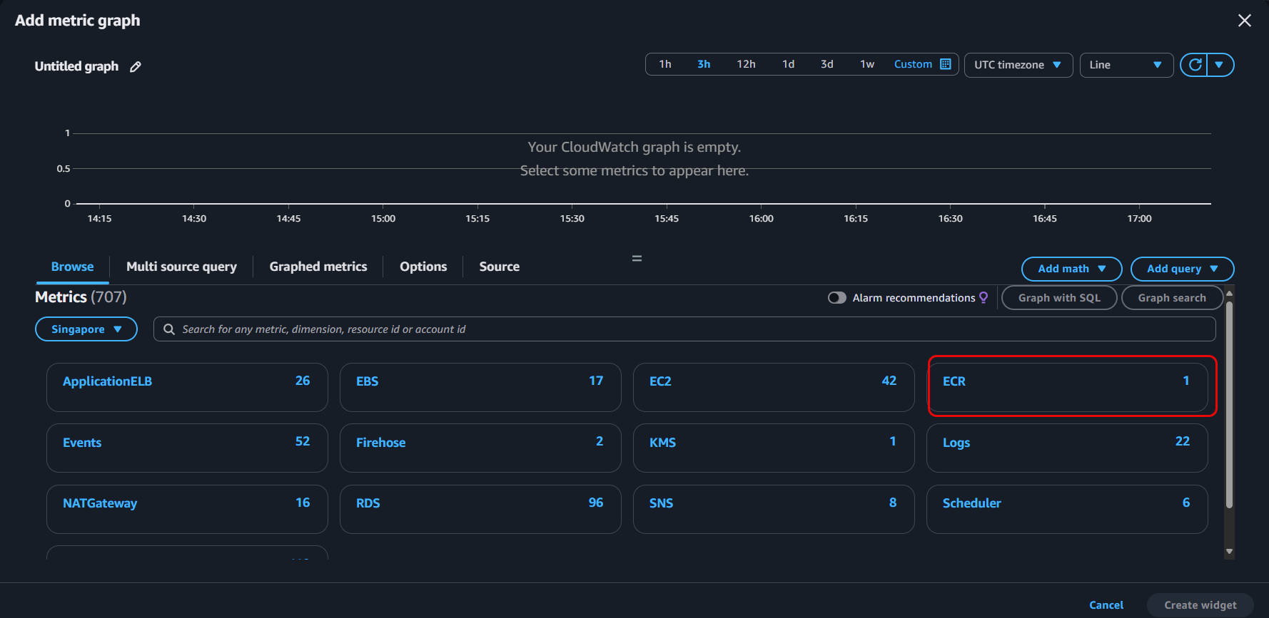 Select ECR namespace for Dashboard